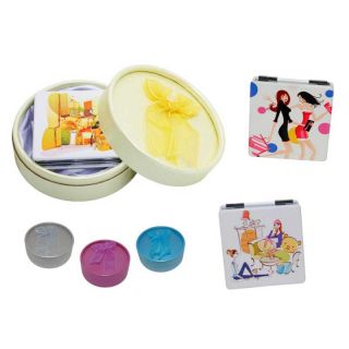 Espejo de piel cuadrado fashion y caja con lazo