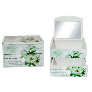 Joyero vintage flores con caj&oacute;n y espejo