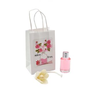 Pack de ambientador Mikado de rosas con bolsa, en cristal de 10 ml