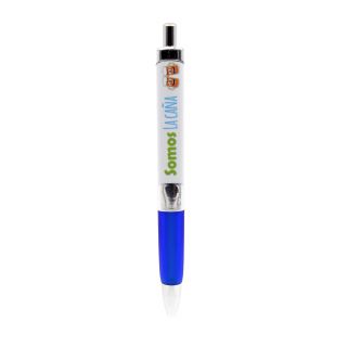 Bol&iacute;grafo en azul y blanco con frase -somos la ca&ntilde;a