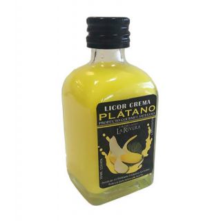 Botella de licor de crema de pl&aacute;tano, modelo frasca, en cristal