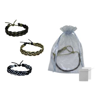PULSERA PIEL DE HOMBRE ENTRELAZADA COLORES + BOLSA TULL LISA (8941)