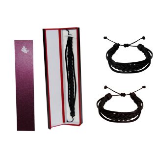 PULSERA PIEL DE HOMBRE ENTRELAZADA LISA + CAJA MADERA
