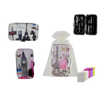 ESTUCHE DE MANICURA CIUDADES + BOLSA TULL LISA (8944)