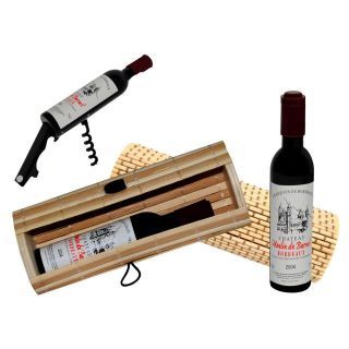 abrebotellas botella de vino + caja mimbre (8520)
