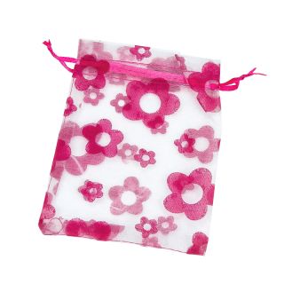 BOLSA ORGANZA CON FLORES 8*6 FUXIA 
