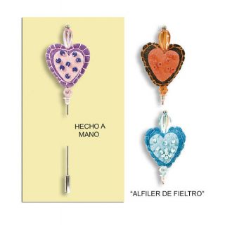 Alfiler hecho a mano fieltro corazon 3 colores