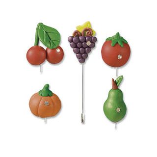 Alfiler artesanal surtido frutas con zirconitas