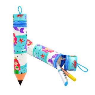 Estuche con forma de l&aacute;piz y dibujos de sirena 