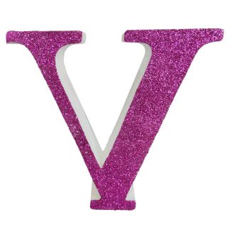 Letra "v" de porexpan 20 cm en color rosa, para decorar bodas