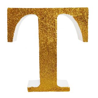 Letra "t" de porexpan 20 cm en color oro, para decorar bodas
