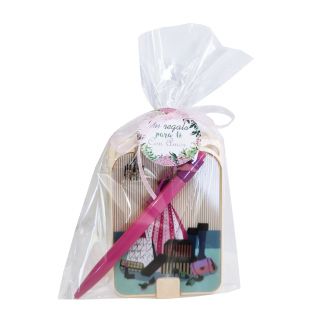 PACK: Espejo moda con boli rosa en bolsa con tarjeta y lazo