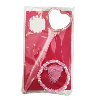 PACK: Espejito de coraz&oacute;n rosa con pulsera en bolsa y pegatina