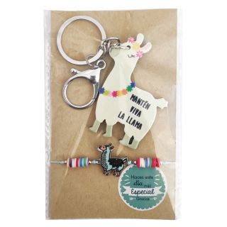 Llavero y pulsera de llama en bolsa con pegatina