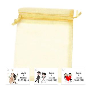 Bolsa de organza con tarjeta o pegatina para decorar detalles
