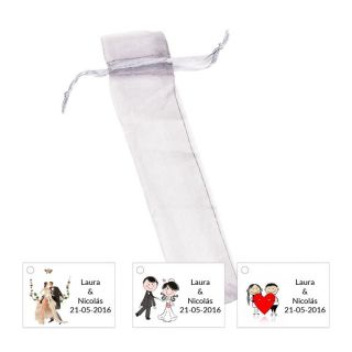 Bolsa de organza con tarjeta o pegatina para decorar regalos