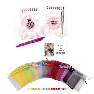 Libreta mariquita en bolsa organza y tarjeta