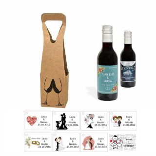 Tinto invitados boda personalizado con tarjeta y caja