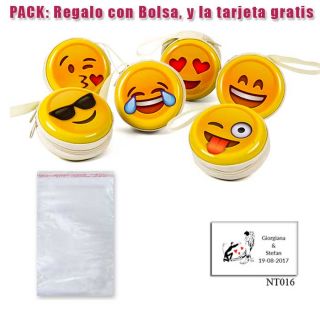 Divertido monedero de emoticono amarillo con cremallera