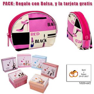 Monedero fucsia, blanco y negro, muy “fashion”, con cremallera