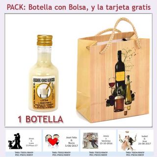 Botellita de Licor de Arroz con Leche con bolsa y tarjeta