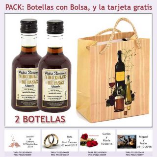 2 Botellitas de Vino Dulce &ldquo;Pedro Xim&eacute;nez&rdquo; con bolsa y tarjeta
