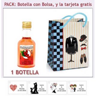 Botellita de Licor de Pachar&aacute;n con bolsa y tarjeta