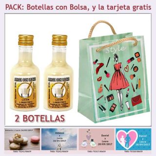 2 Botellitas de Licor de Arroz con Leche con bolsa y tarjeta