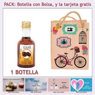 Botellita de Licor de Caf&eacute; con bolsa y tarjeta