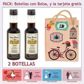 2 Botellitas de Vino Dulce &ldquo;Pedro Xim&eacute;nez&rdquo; con bolsa y tarjeta