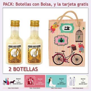 2 Botellitas de Licor de Arroz con Leche con bolsa y tarjeta