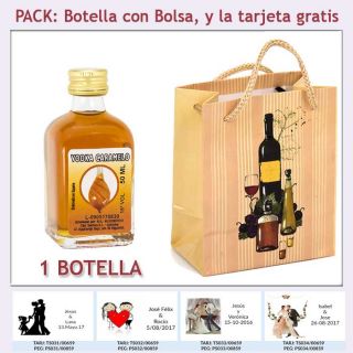 Botellita de Vodka Caramelo con bolsa "bodeg&oacute;n" y tarjeta