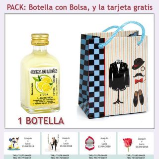 Botellita de Crema de Lim&oacute;n con bolsa "charlest&oacute;n" y tarjeta