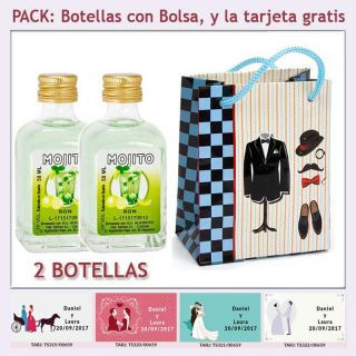 2 Botellitas de Ron Mojito con bolsa "charlest&oacute;n" y tarjeta