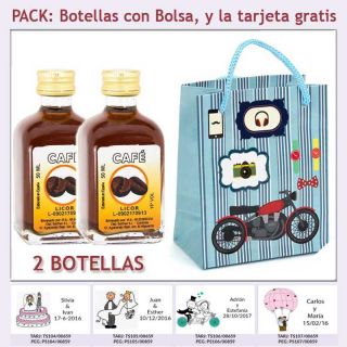 2 Botellitas de Licor de Caf&eacute; con bolsa con moto roja y tarjeta