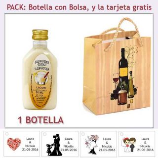 Botellita de Licor de Arroz con Leche con bolsa &ldquo;bodeg&oacute;n&rdquo; y tarjeta