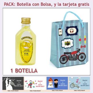 Botellita de Limoncielo con bolsa &ldquo;con moto roja&rdquo; y tarjeta