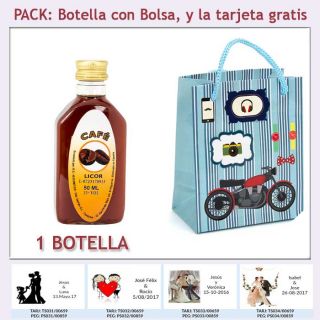 Botellita de Licor de Caf&eacute; con bolsa &ldquo;con moto roja&rdquo; y tarjeta