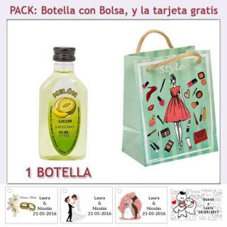 Botellita de Licor de Mel&oacute;n con bolsa &ldquo;fashion con mujer&rdquo; y tarjeta