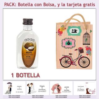 Botellita de Ron Coco con bolsa &ldquo;fashion con bicicleta&rdquo; y tarjeta