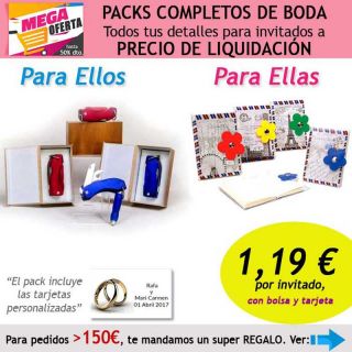 Pack completo &ldquo;Super-Ahorro&rdquo; de regalos para invitados (hombres y mujeres), con bolsas y tarjetas