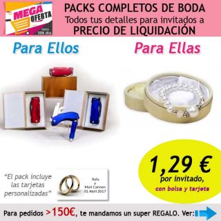 Pack completo &ldquo;Super-Ahorro&rdquo; de regalos para invitados (hombres y mujeres), con bolsas y tarjetas