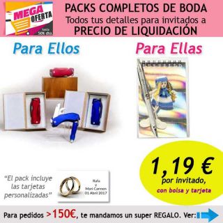 Pack completo &ldquo;Super-Ahorro&rdquo; de regalos para invitados (hombres y mujeres), con bolsas y tarjetas