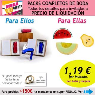 Pack completo &ldquo;Super-Ahorro&rdquo; de regalos para invitados (hombres y mujeres), con bolsas y tarjetas