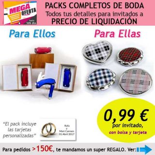 Pack completo &ldquo;Super-Ahorro&rdquo; de regalos para invitados (hombres y mujeres), con bolsas y tarjetas