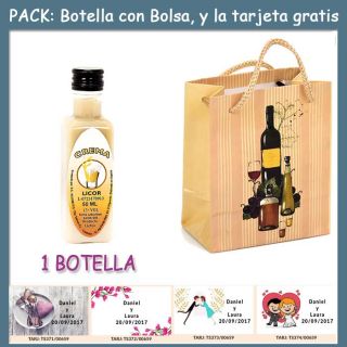 Botellita de Licor de Crema con bolsa &ldquo;bodeg&oacute;n&rdquo; y tarjeta