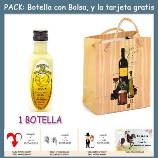 Botellita de Licor de Crema de Pl&aacute;tano con bolsa &ldquo;bodeg&oacute;n&rdquo; y tarjeta