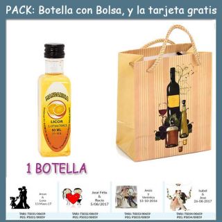 Botellita de Licor de Mandarina con bolsa &ldquo;bodeg&oacute;n&rdquo; y tarjeta