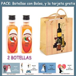 2 Botellitas de Pachar&aacute;n con bolsa &ldquo;bodeg&oacute;n&rdquo; y tarjeta
