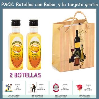 2 Botellitas de Licor de Mandarina con bolsa &ldquo;bodeg&oacute;n&rdquo; y tarjeta